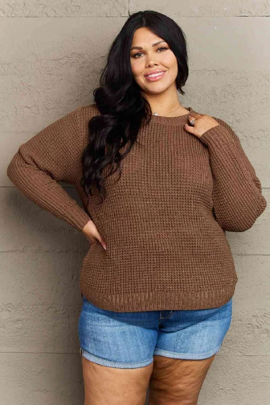 College Knit TopsZenana Breezy Days Plus Size High Low Waffle Knit Sweater