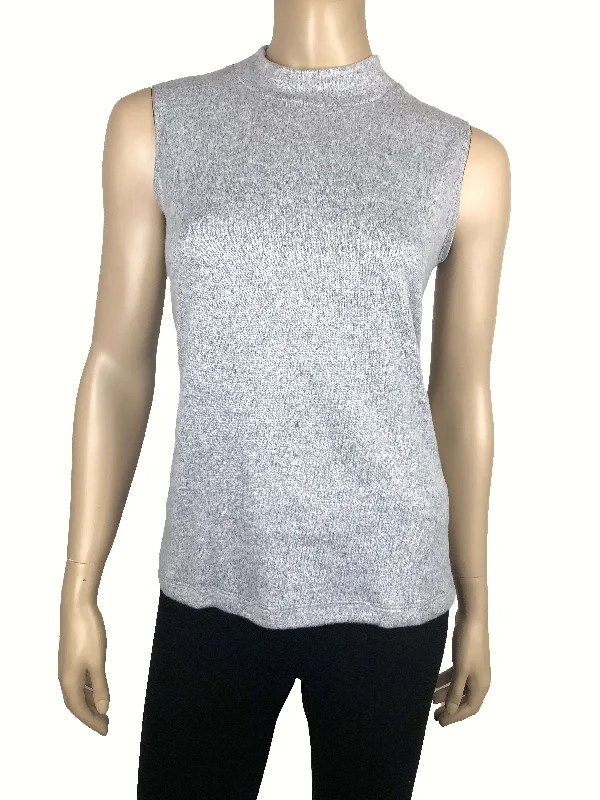 Travel Knit TopsWomen's Sleeveles Turtle Neck Silver Soft Knit Fabric - Made In Canada