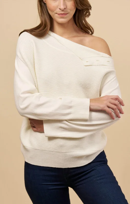 Metallic Knit TopsAsymmetric Sweater In Cream