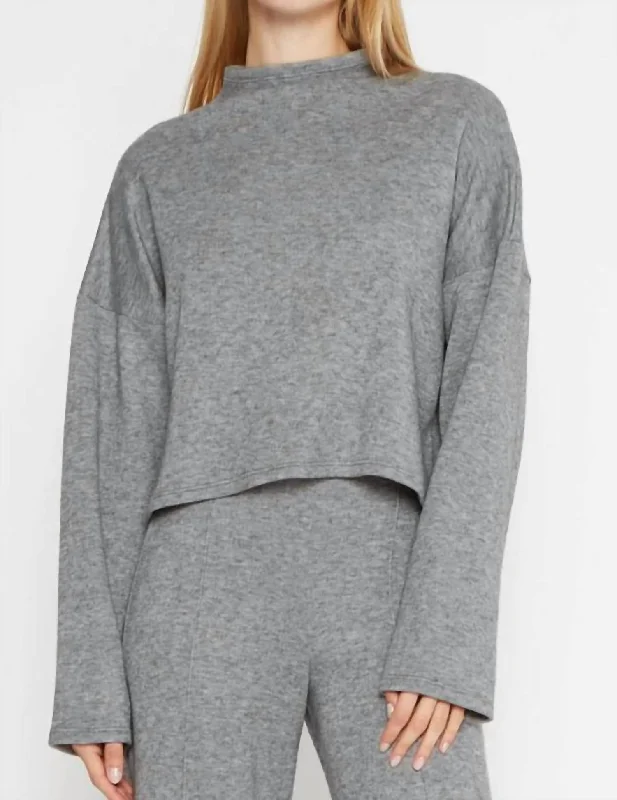 Formal Knit TopsSweater Knit Funnel Neck Top In Heather Grey