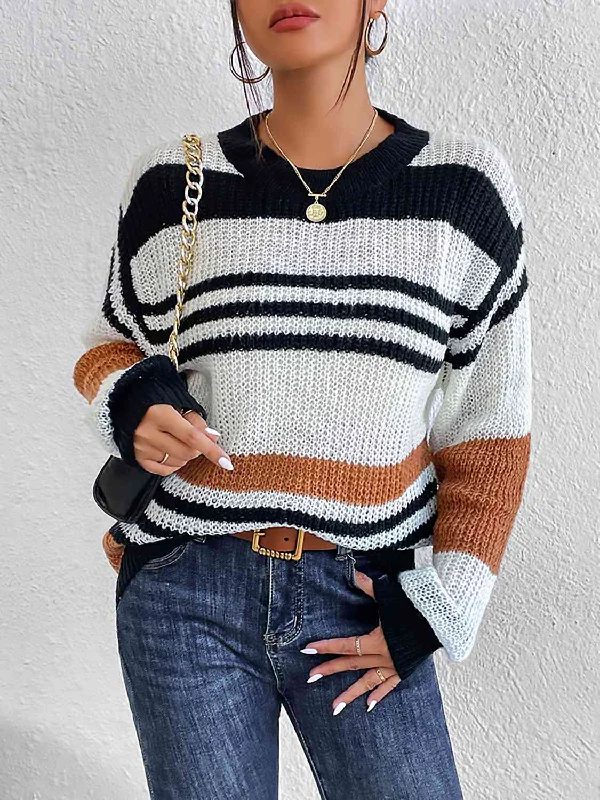 Scoop Neck Knit TopsStriped Round Neck Sweater