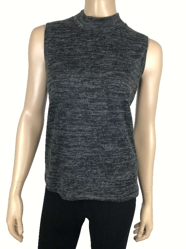 Fleece Knit TopsWomen's Seeveless Mock Neck Black Mix Soft Knit Fabric - Made In Canada