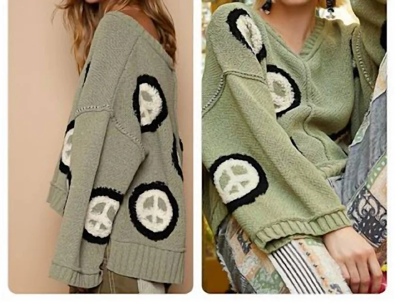 Travel Knit TopsMulti Peace Sign Sweater In Sage