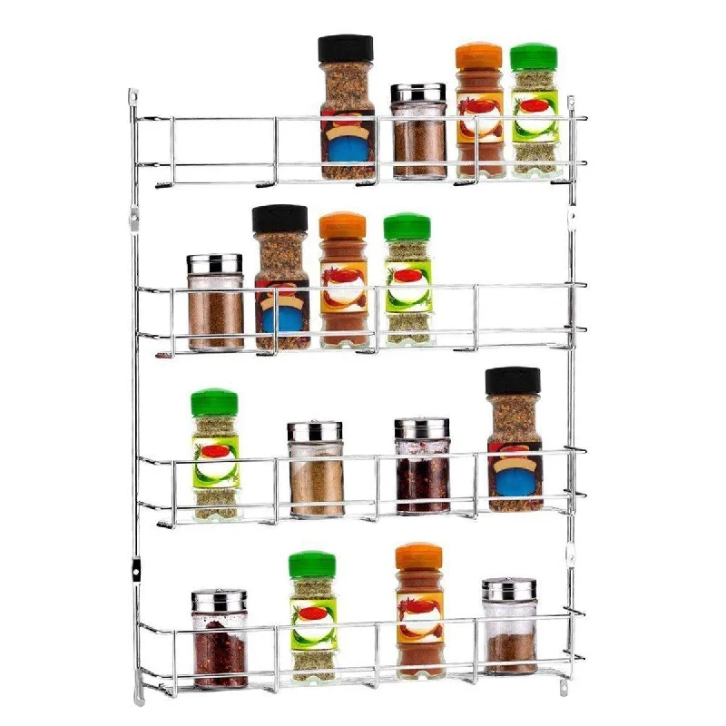 4 Tiers Kitchen Spice Jar Rack Cabinet Organizer Wall Mount Storage Shelf Bracket Holder