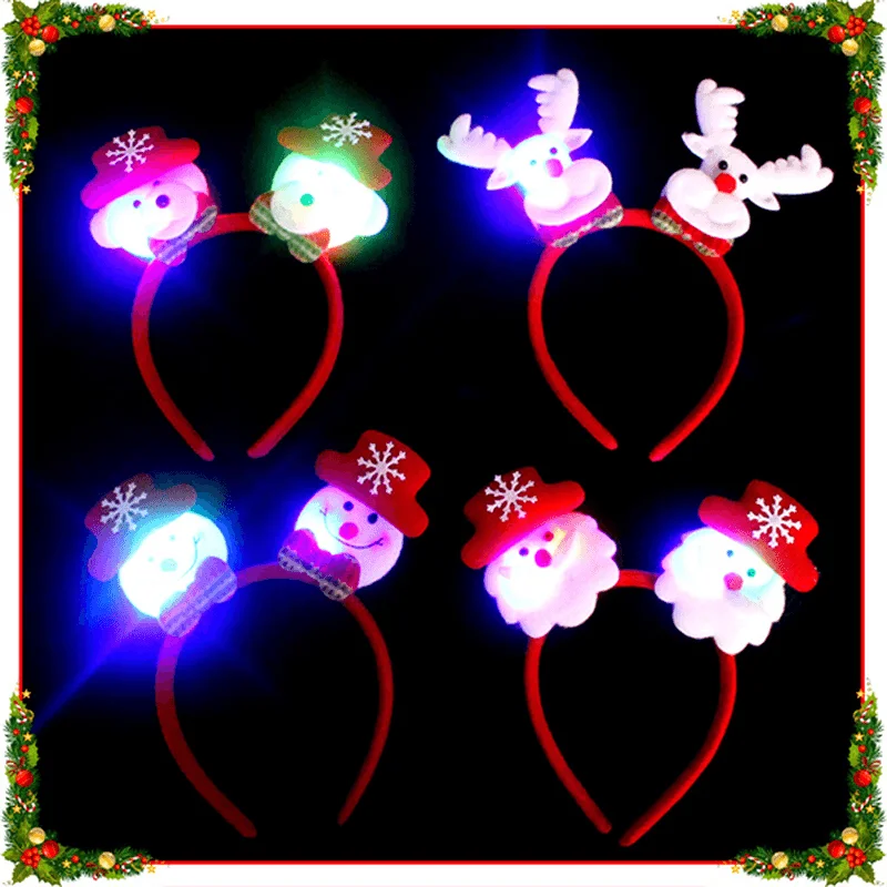 Flashing Double-Heads Christmas Head Clasp Headbrand Christmas Hair Hoop Christmas Party Supplies