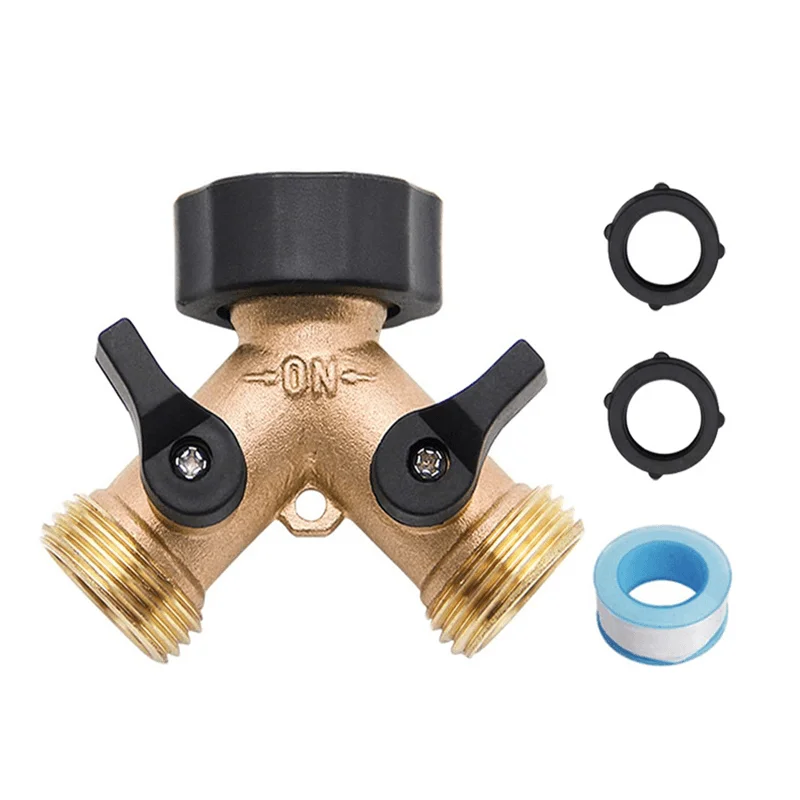 Garden Hose Splitter Y Connector Brass Garden Hose Adapter Y-Type Shunt Design 3 Way Ball Valve