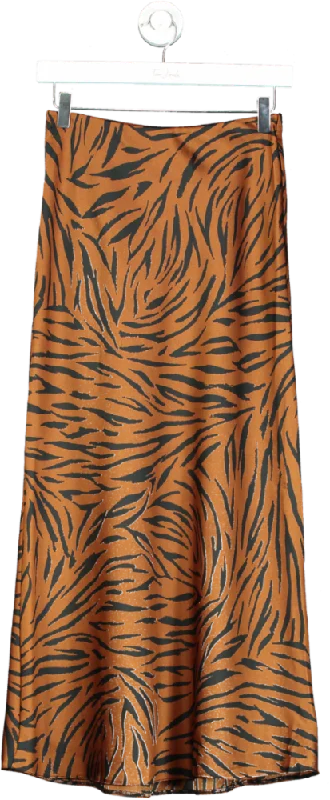 New Look Brown/Black Animal Print Midi Skirt UK 6