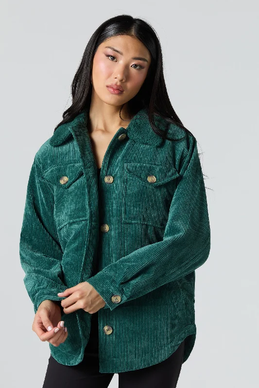 Faux Fur Collared Corduroy ShacketDown Jackets