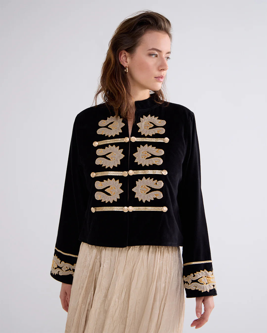 Summum Chic Velours Embroidered Jacket In BlackZippered Jackets